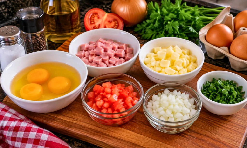 Ingredientes para preparar a receita de omelete