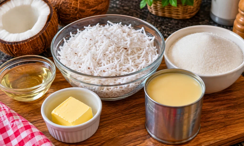 Ingredientes para preparar a cocada caseira com coco fresco