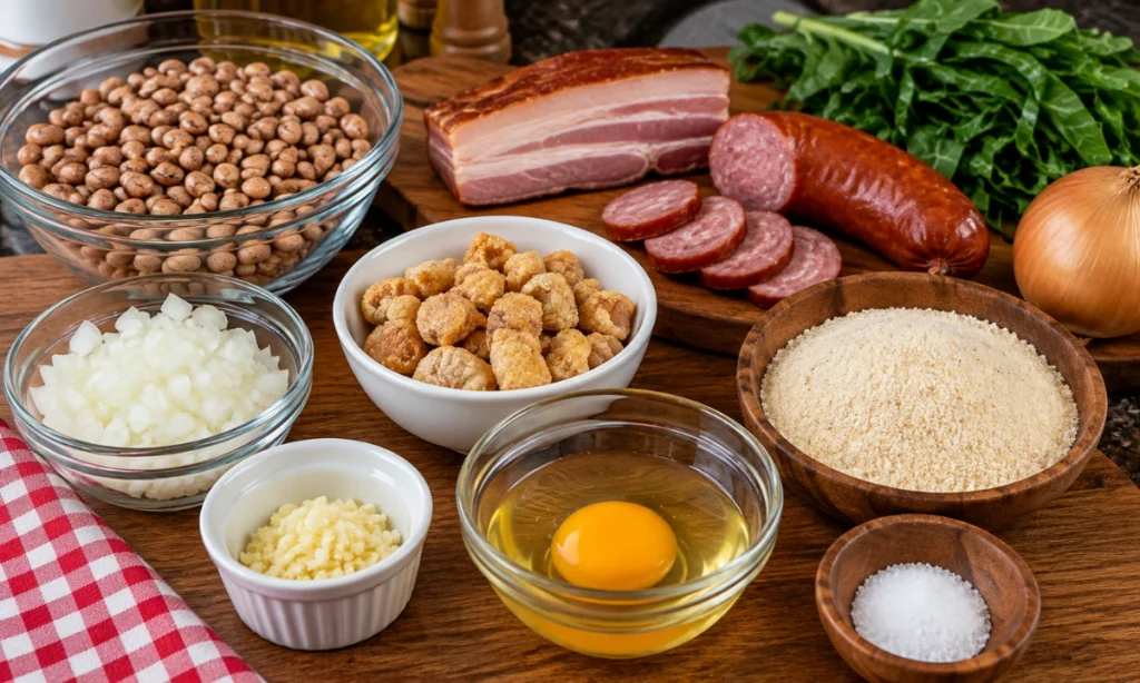 Ingredientes separados para preparar o feijão tropeiro mineiro