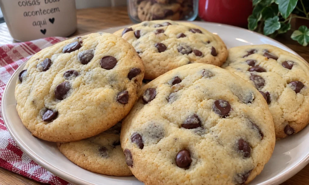 Cookies americanos com gotas de chocolate no prato