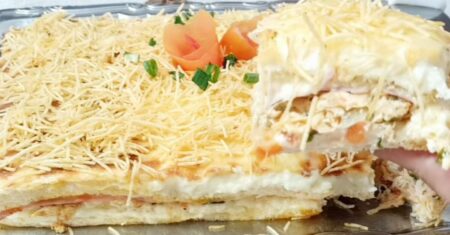 Torta de pão de forma recheada com frango que seus filhos vão te pedir toda semana