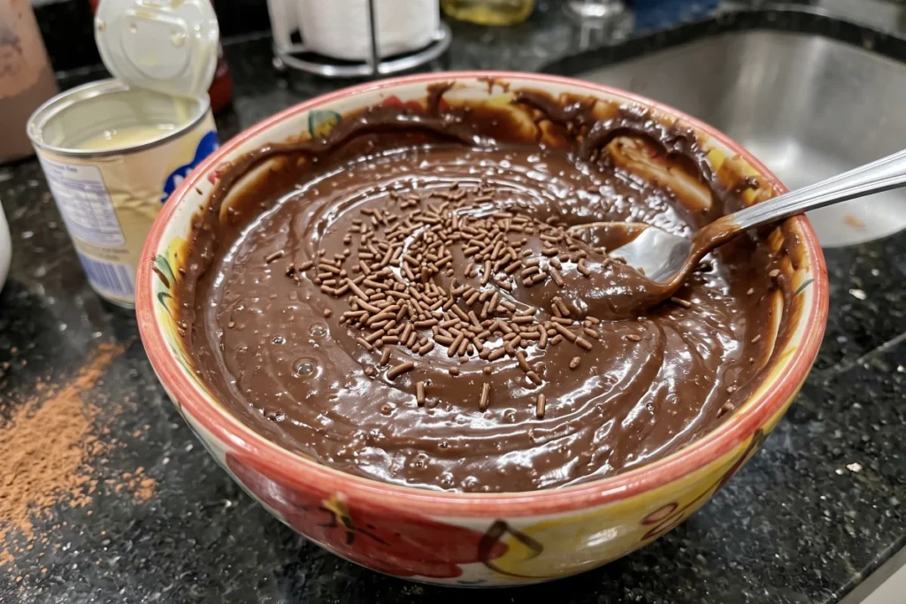 Brigadeiro de colher cremoso em potinhos de vidro, decorado com granulado de chocolate e pronto para servir