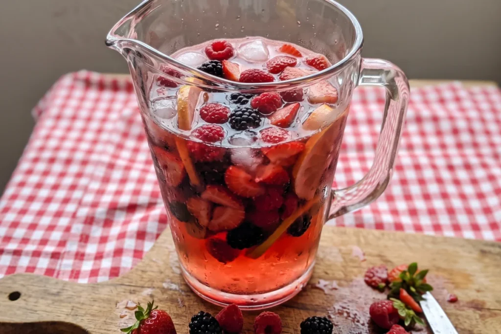 Clericot tradicional com frutas vermelhas servido em jarra transparente