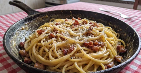 Macarrão à carbonara cremoso e fácil de fazer em casa