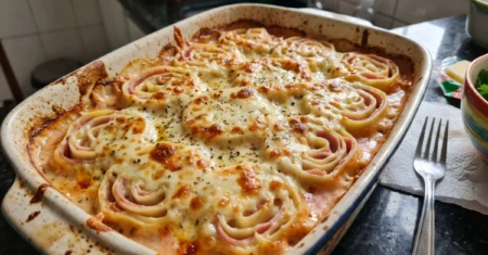 Rondelli de presunto e queijo cremoso e gratinado